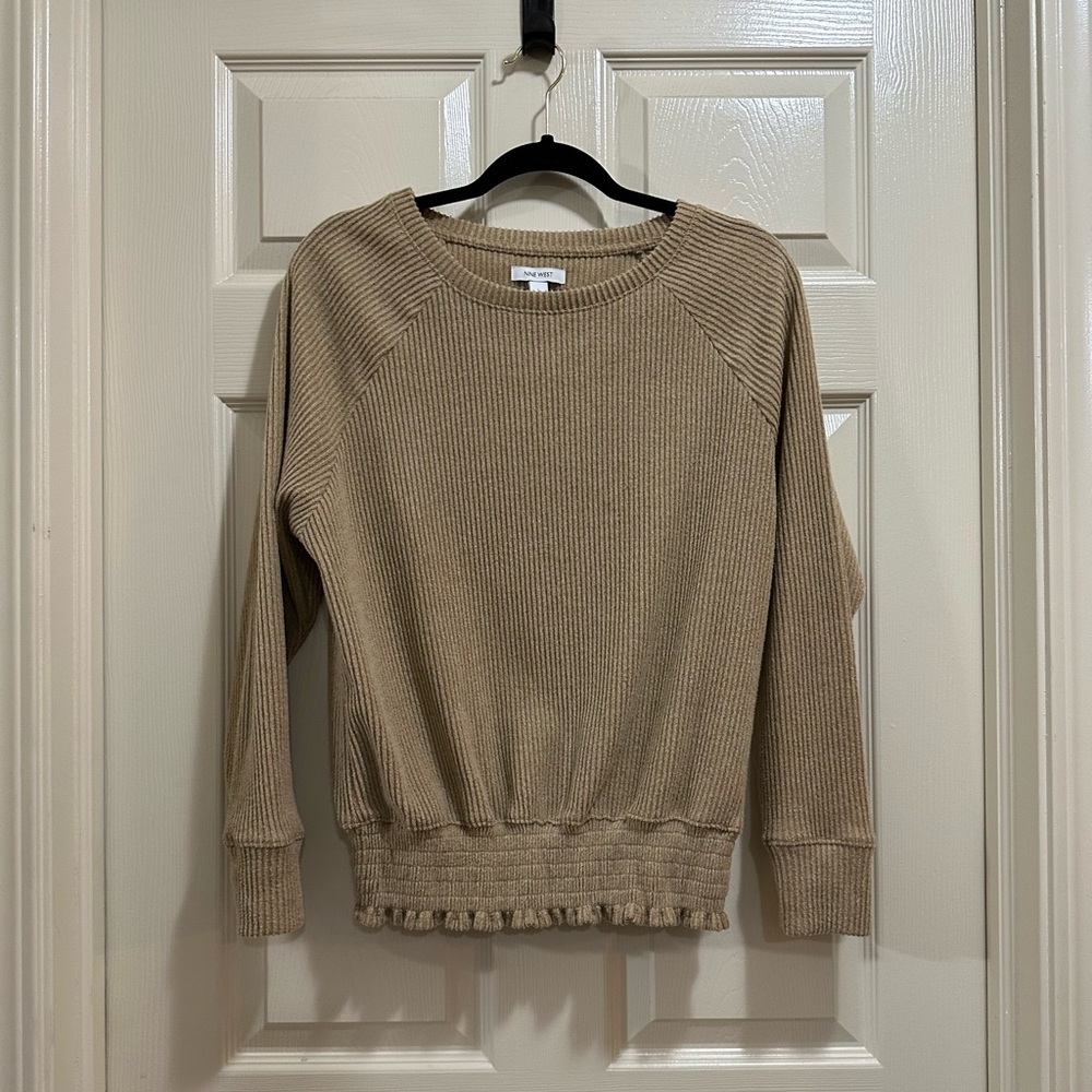 Women’s Nine West crew neck sweater tan corduroy ribbed size large - Picture 1 of 4